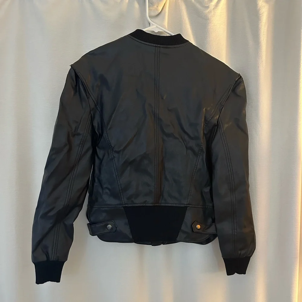 Guess Black Faux Leather Bomber Jacket - Picture 2 of 7